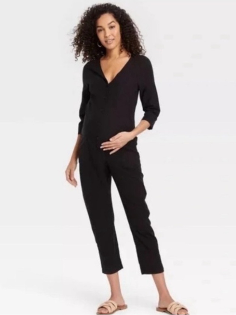 The Nines By Hatch Black Maternity Jumpsuit - Sleek V-Neck One-Piece